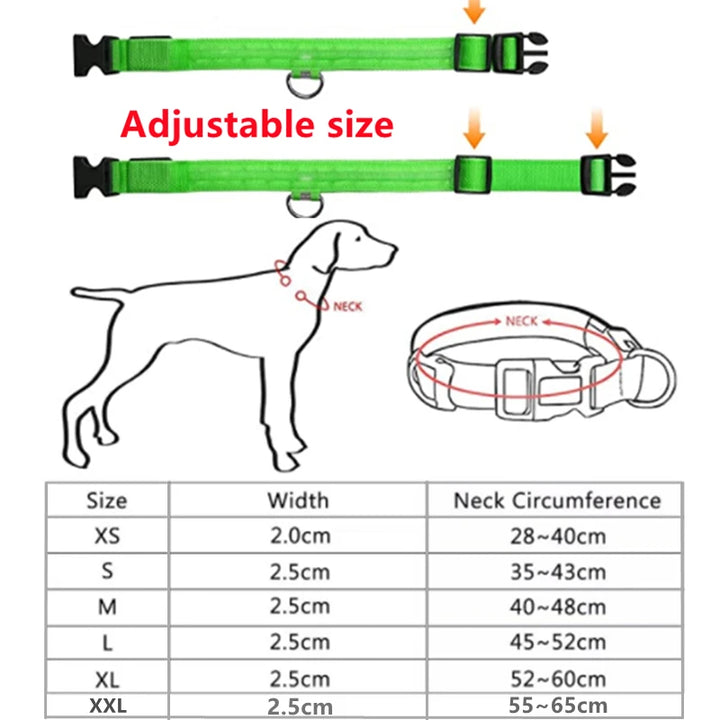 LED Glowing Dog Collar Adjustable Flashing Rechargea Luminous Collar Night Anti-Lost Dog