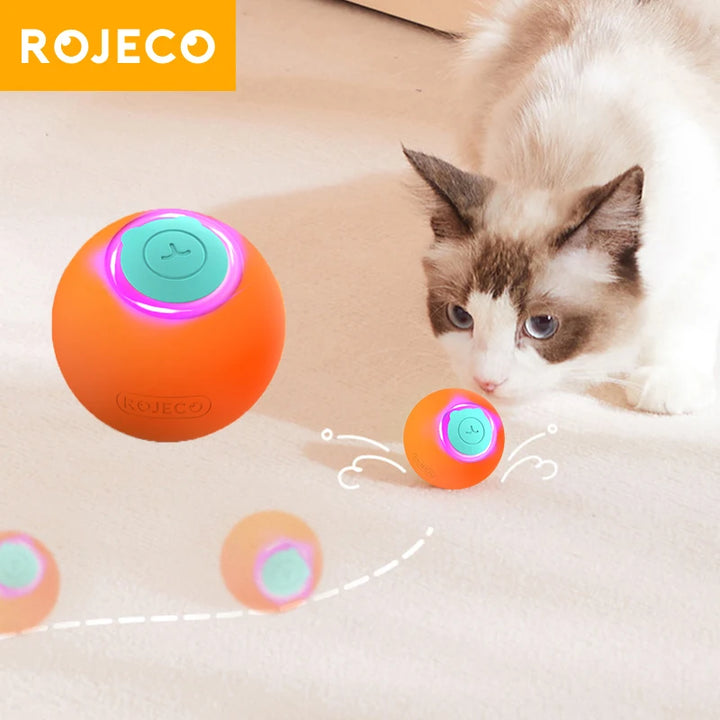 ROJECO Smart Interactive Cat Bouncing Ball Active Rolling Ball For Dog Rechargeable Automatic Rotating Moving Balls For Cat Game