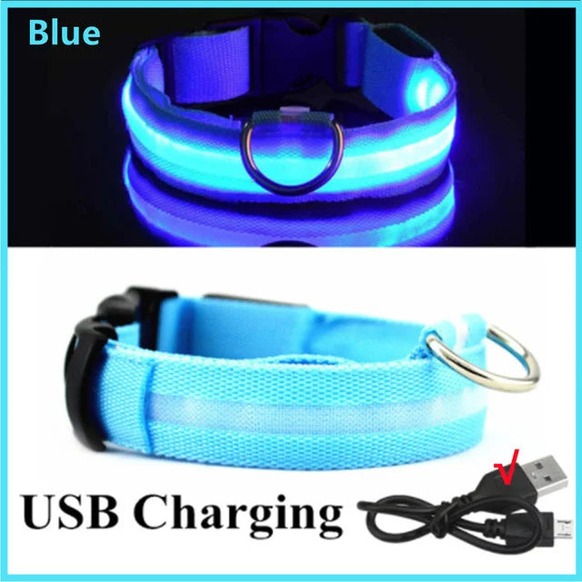 LED Glowing Dog Collar Adjustable Flashing Rechargea Luminous Collar Night Anti-Lost Dog