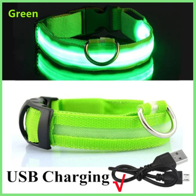 LED Glowing Dog Collar Adjustable Flashing Rechargea Luminous Collar Night Anti-Lost Dog