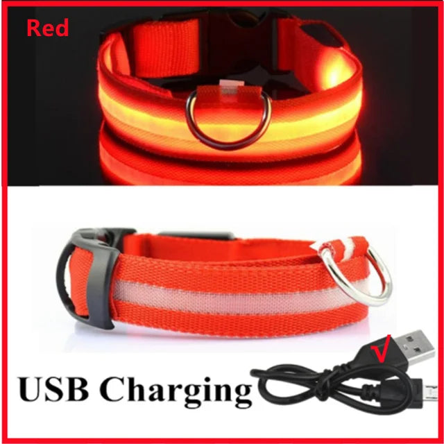 LED Glowing Dog Collar Adjustable Flashing Rechargea Luminous Collar Night Anti-Lost Dog