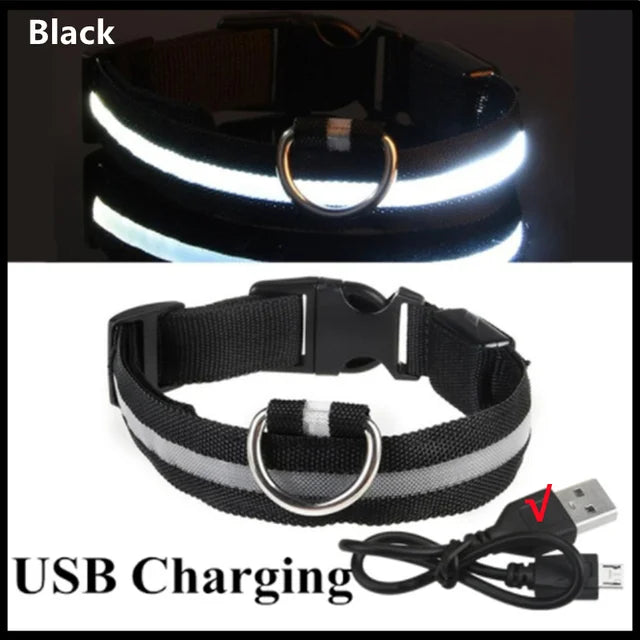 LED Glowing Dog Collar Adjustable Flashing Rechargea Luminous Collar Night Anti-Lost Dog