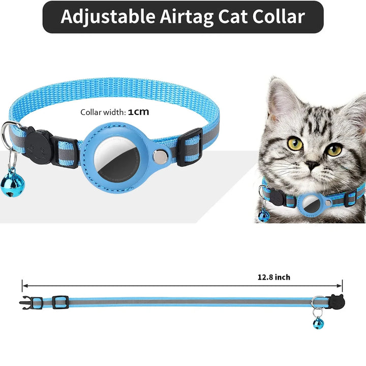 Cat AirTag Holder Collar Breakaway Reflective Strips Adjustable Kitten Collar Waterproof Cat Bell Collar Pet Air Tag Case