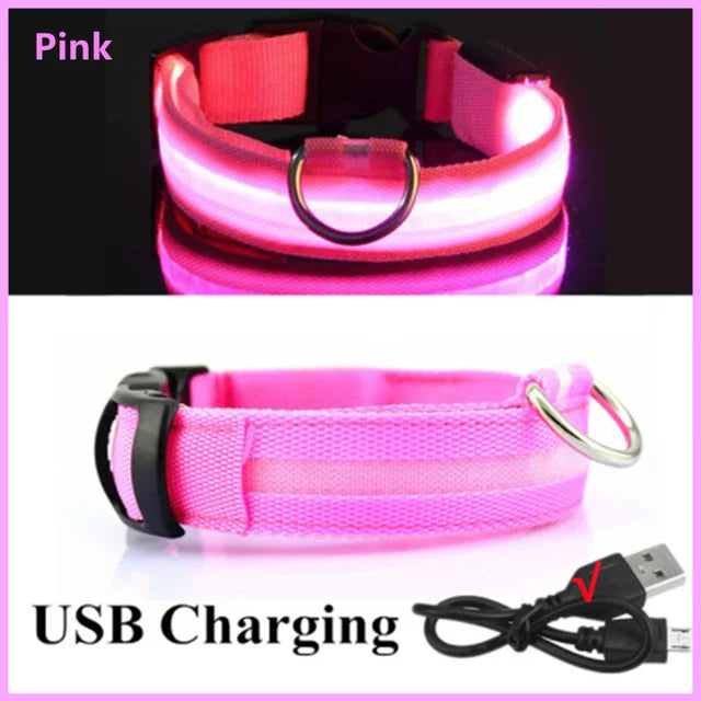 LED Glowing Dog Collar Adjustable Flashing Rechargea Luminous Collar Night Anti-Lost Dog